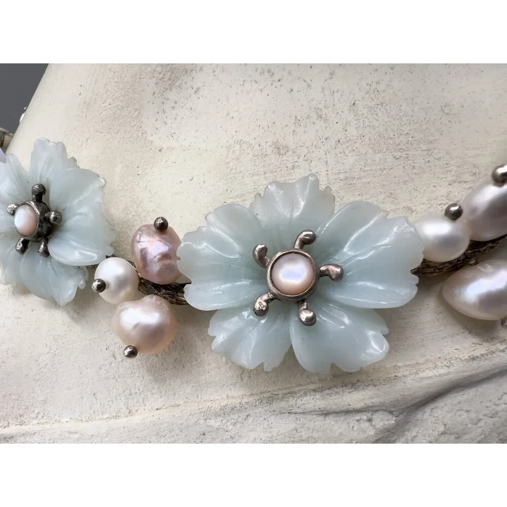 Whitney Kelly Sterling Silver Jade Flowers & Pearl Accents Necklace - Picture 9 of 14